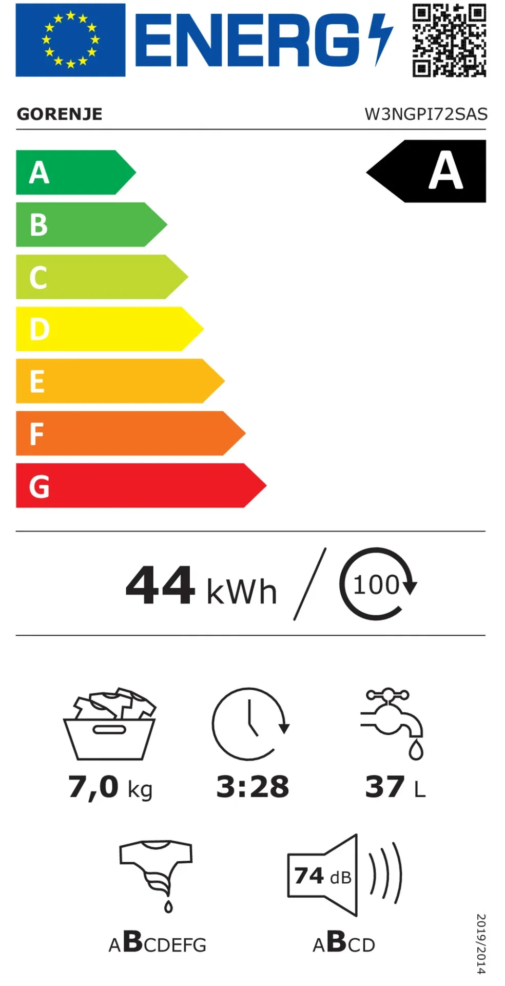 GORENJE G200 Szabadonálló készülék mosógép, 7 kg, 1200 rpm W3NGPI72SAS - Image 5